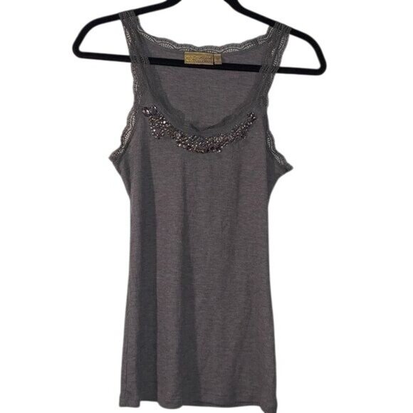 Princess Vera Wang Embellished Lace Gray Tank Top M - Picture 1 of 8